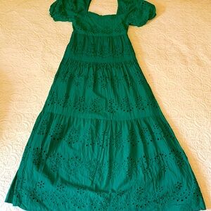 Kings Road Kelly Green Cutout Peasant Dress
